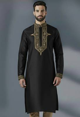 Black dupion silk embroidered kurta 1