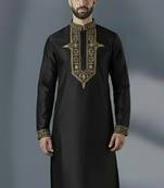 Black dupion silk embroidered kurta