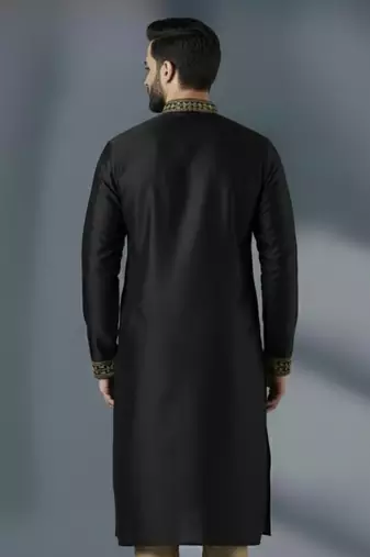Black dupion silk embroidered kurta