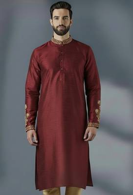 Maroon dupion silk embroidered kurta 1