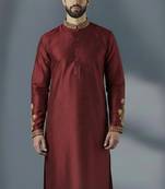Maroon dupion silk embroidered kurta