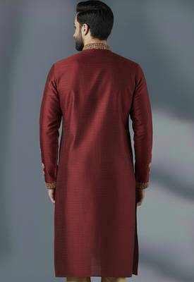 Maroon dupion silk embroidered kurta 2