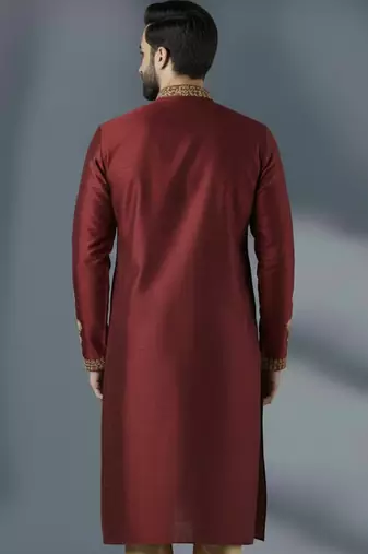 Maroon dupion silk embroidered kurta