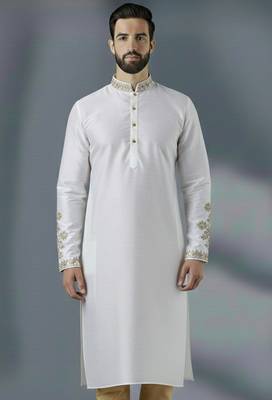 White  dupion silk embroidered kurta 1