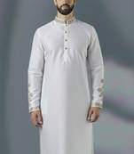 White  dupion silk embroidered kurta