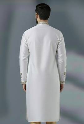 White  dupion silk embroidered kurta 2
