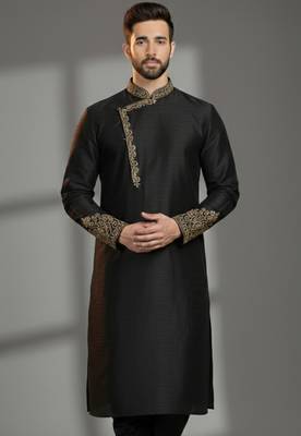 Black dupion silk embroidered kurta 1