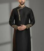 Black dupion silk embroidered kurta