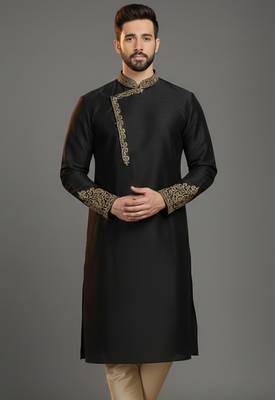 Black dupion silk embroidered kurta 1