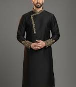 Black dupion silk embroidered kurta