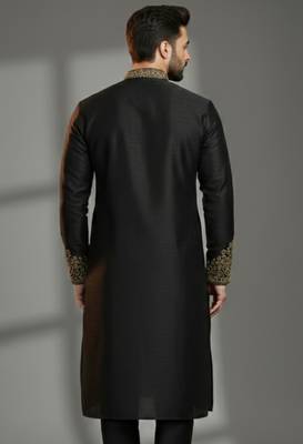 Black dupion silk embroidered kurta 2