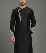 Black dupion silk embroidered kurta