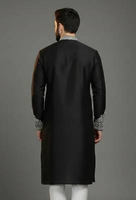 Black dupion silk embroidered kurta 2