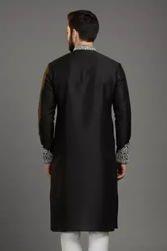 Black dupion silk embroidered kurta