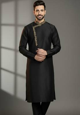 Black  dupion silk embroidered kurta 1