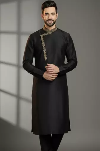 Black  dupion silk embroidered kurta