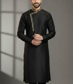 Black  dupion silk embroidered kurta