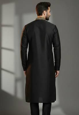 Black  dupion silk embroidered kurta 2