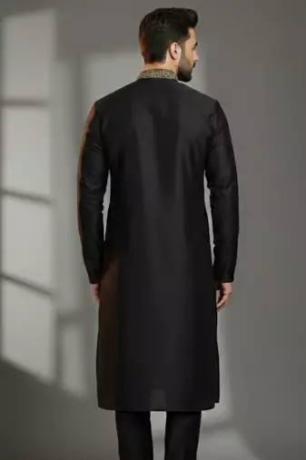 Black  dupion silk embroidered kurta