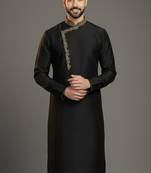 Black dupion silk embroidered kurta