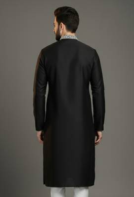Black dupion silk embroidered kurta 2