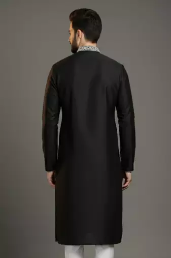 Black dupion silk embroidered kurta