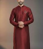 Maroon dupion silk embroidered kurta