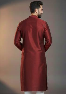 Maroon dupion silk embroidered kurta 2