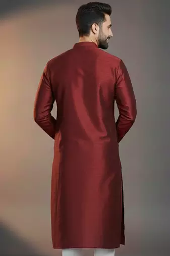Maroon dupion silk embroidered kurta