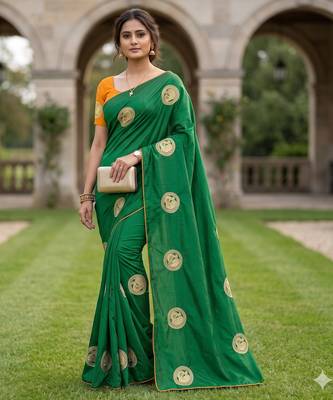 Women's sana silk designer zari & thread embroidery festive saree with blouse 1