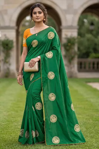 Women's sana silk designer zari & thread embroidery festive saree with blouse
