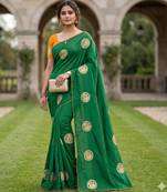 Women's sana silk designer zari & thread embroidery festive saree with blouse