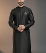 Black dupion silk embroidered kurta