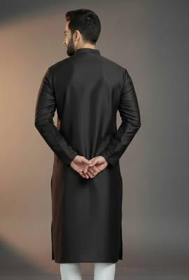 Black dupion silk embroidered kurta 2