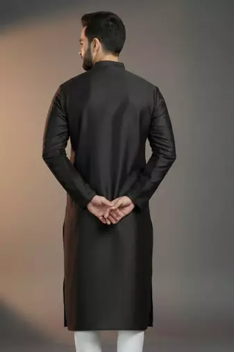 Black dupion silk embroidered kurta