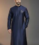 Navy dupion silk embroidered kurta