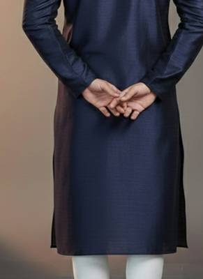 Navy dupion silk embroidered kurta 2