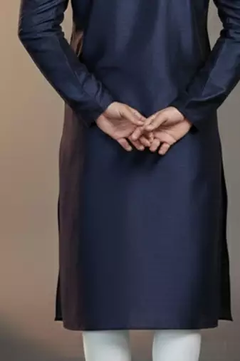 Navy dupion silk embroidered kurta
