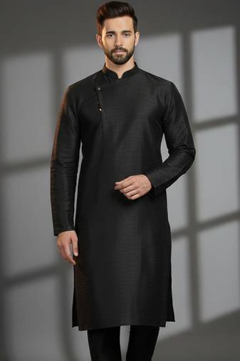 Black dupion silk embroidered kurta