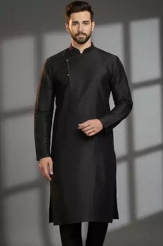 Black dupion silk embroidered kurta