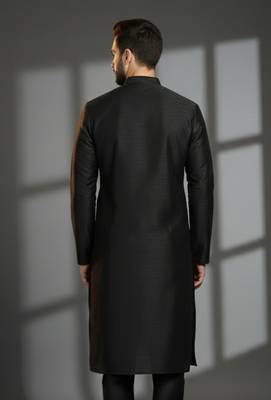 Black dupion silk embroidered kurta 2