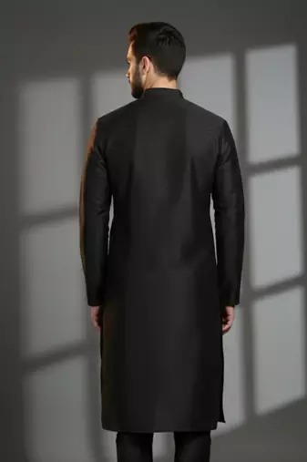 Black dupion silk embroidered kurta