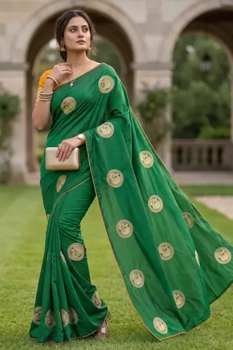Women's sana silk designer zari & thread embroidery festive saree with blouse