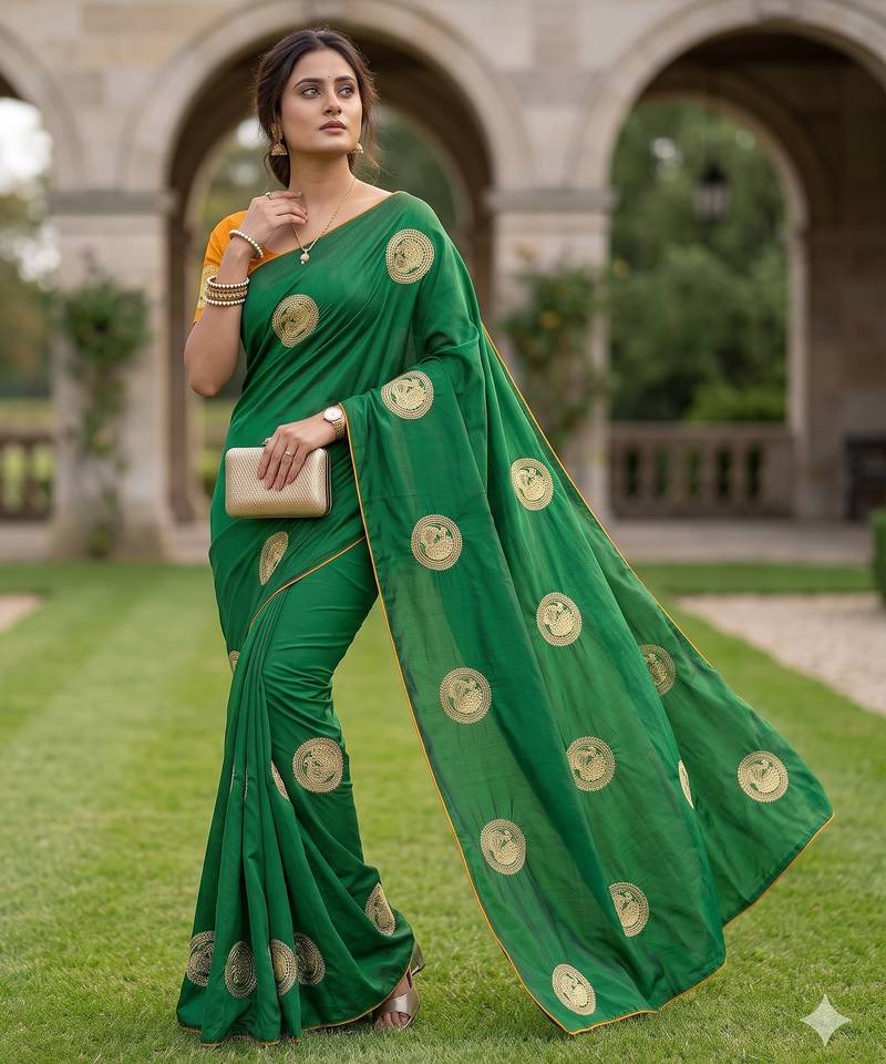 Women's sana silk designer zari & thread embroidery festive saree with blouse