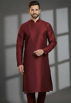 Maroon dupion silk embroidered kurta 1