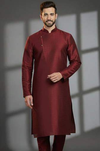 Maroon dupion silk embroidered kurta