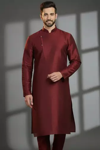 Maroon dupion silk embroidered kurta