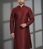 Maroon dupion silk embroidered kurta