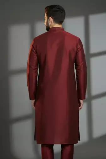 Maroon dupion silk embroidered kurta