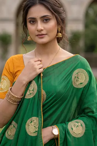 Women's sana silk designer zari & thread embroidery festive saree with blouse